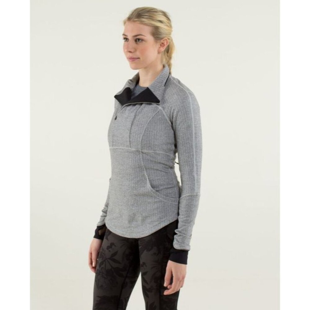 Lululemon Base Runner 1/2 Zip Herringbone Black Sz 8 Jacket Pullover 7430 rulu
